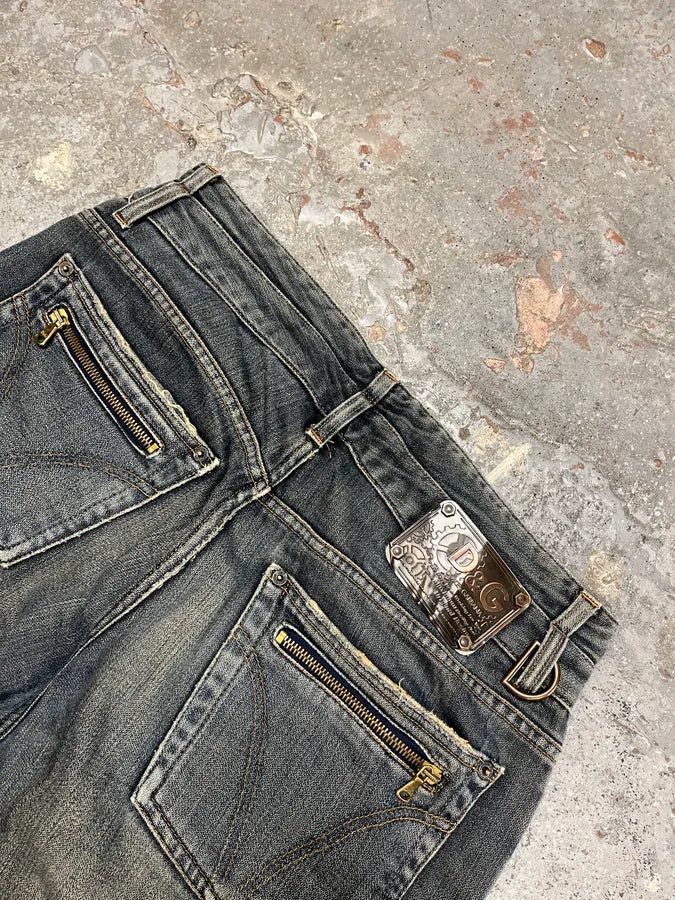 AW2003 Dolce & Gabbana Double Waisted Faded Denim Jeans (M/L) 8