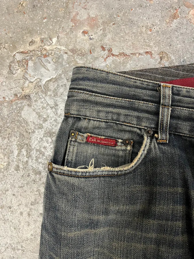 AW2003 Dolce & Gabbana Double Waisted Faded Denim Jeans (M/L) 9