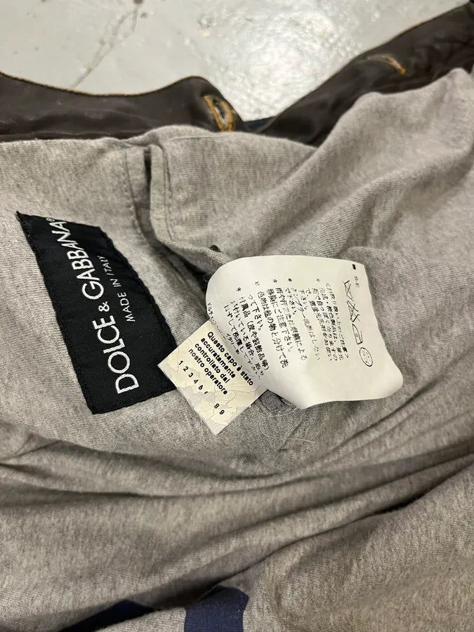 AW2003 Dolce & Gabbana Double Waisted Leather Blue Faded Denim Jacket gLYIndF 12