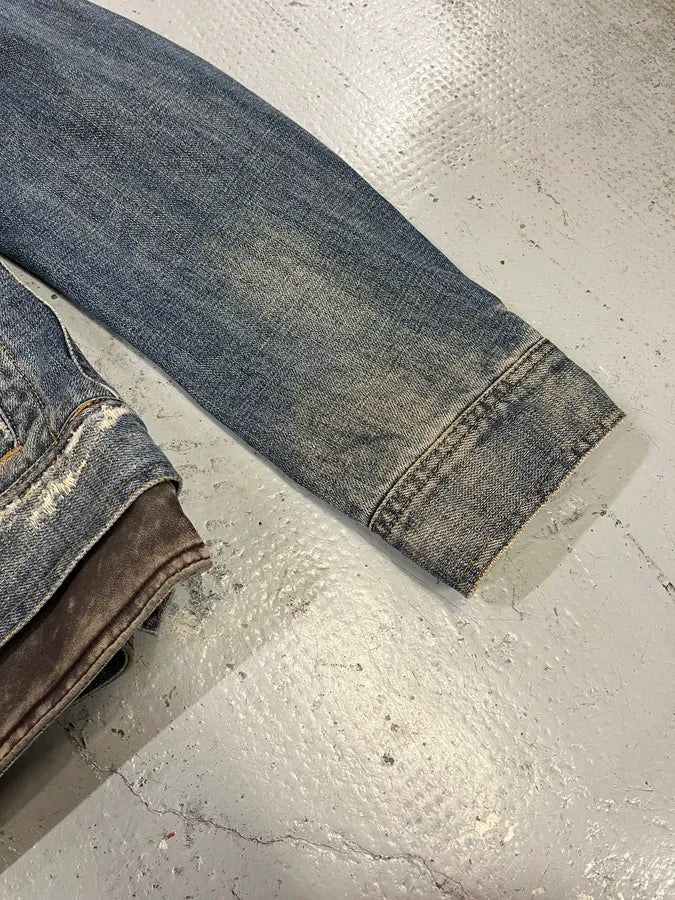 AW2003 Dolce & Gabbana Double Waisted Leather Blue Faded Denim Jacket gLYIndF 5