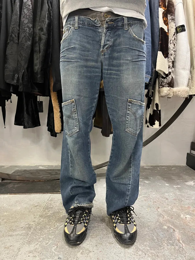 AW2003 Dolce & Gabbana Double Waisted Multi Pockets Distressed Blue Jeans (L) 1