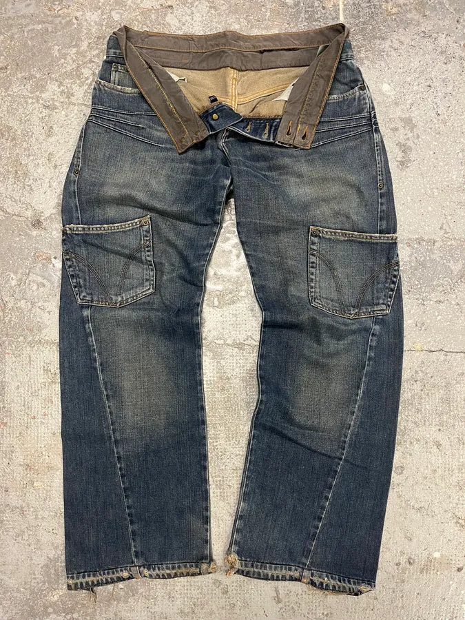 AW2003 Dolce & Gabbana Double Waisted Multi Pockets Distressed Blue Jeans (L) 3