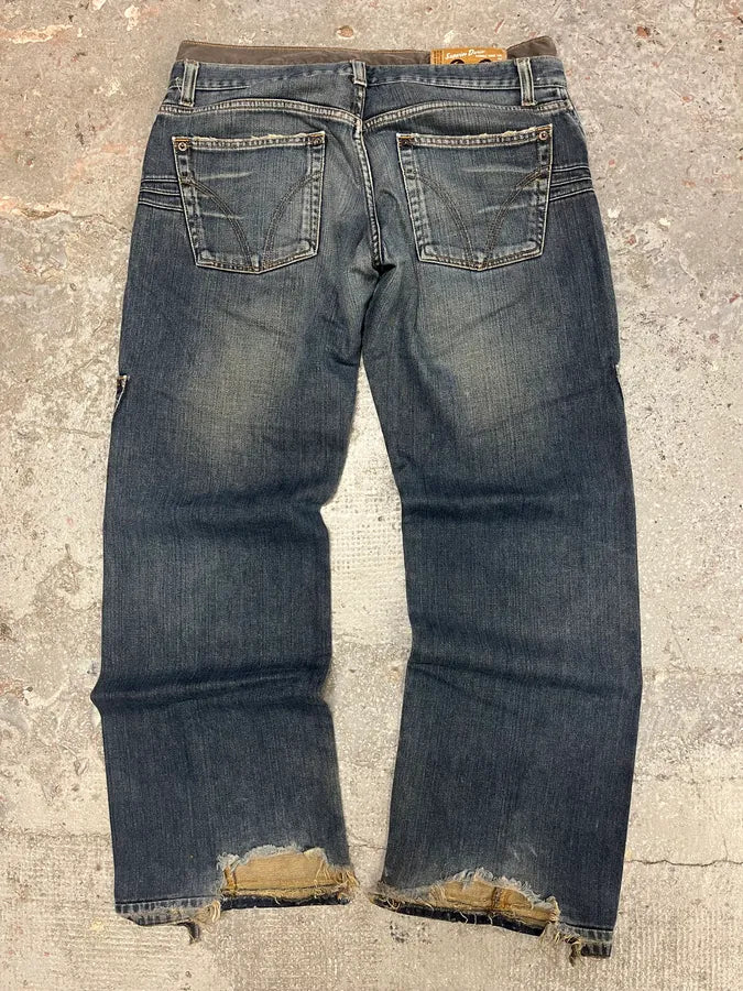 AW2003 Dolce & Gabbana Double Waisted Multi Pockets Distressed Blue Jeans (L) 4
