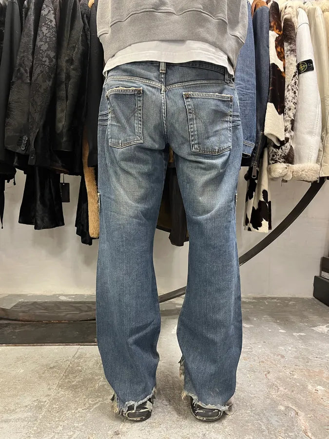 AW2003 Dolce & Gabbana Double Waisted Multi Pockets Distressed Blue Jeans (L) 5
