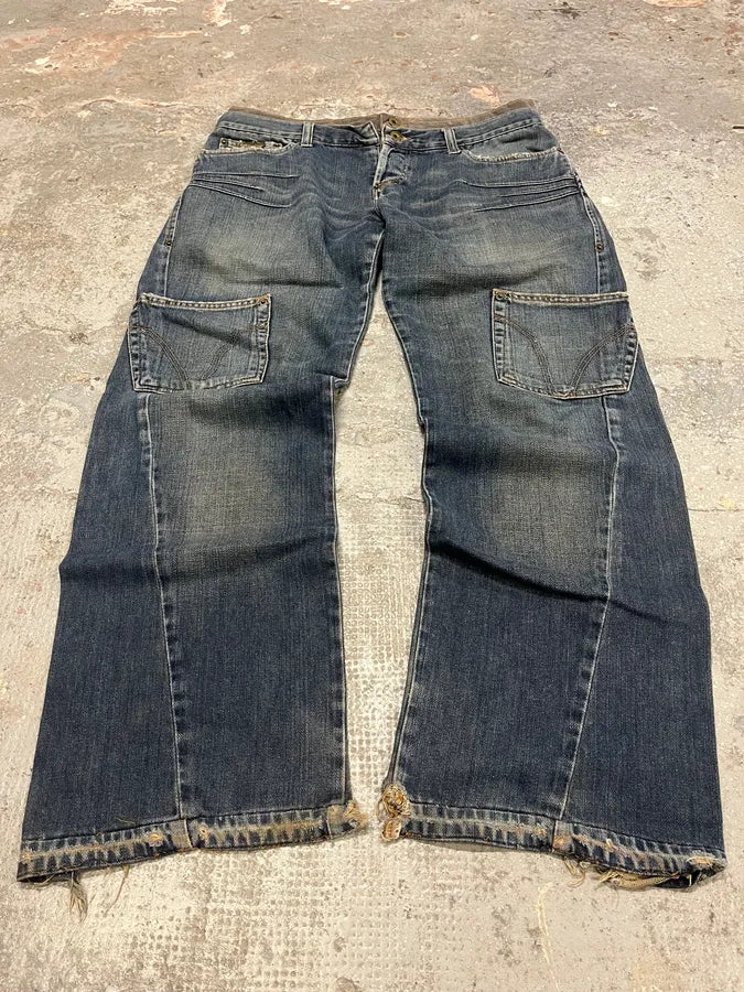 AW2003 Dolce & Gabbana Double Waisted Multi Pockets Distressed Blue Jeans (L) 6