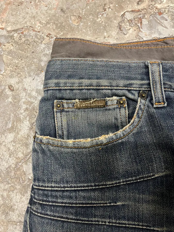 AW2003 Dolce & Gabbana Double Waisted Multi Pockets Distressed Blue Jeans (L) 9