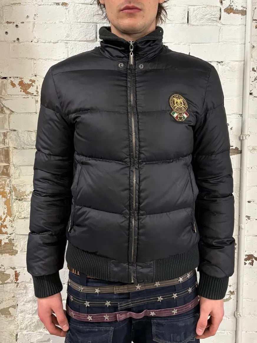 AW2003 Dolce & Gabbana Embroidered Logo Patch Black Puffer Jacket  tpnpJKk 1