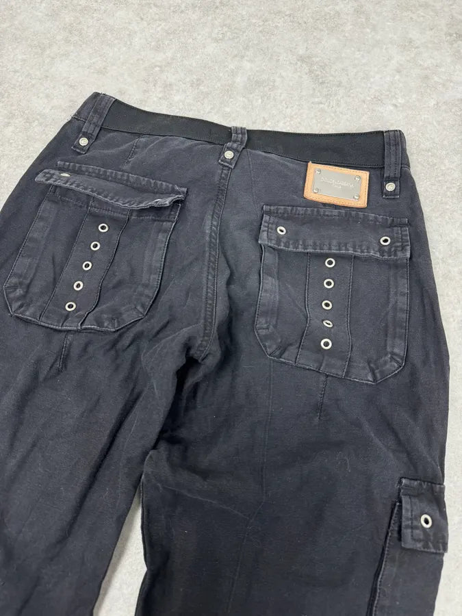 AW2003 Dolce & Gabbana Eyelet Black Cargo Pants NRxVRxo 6
