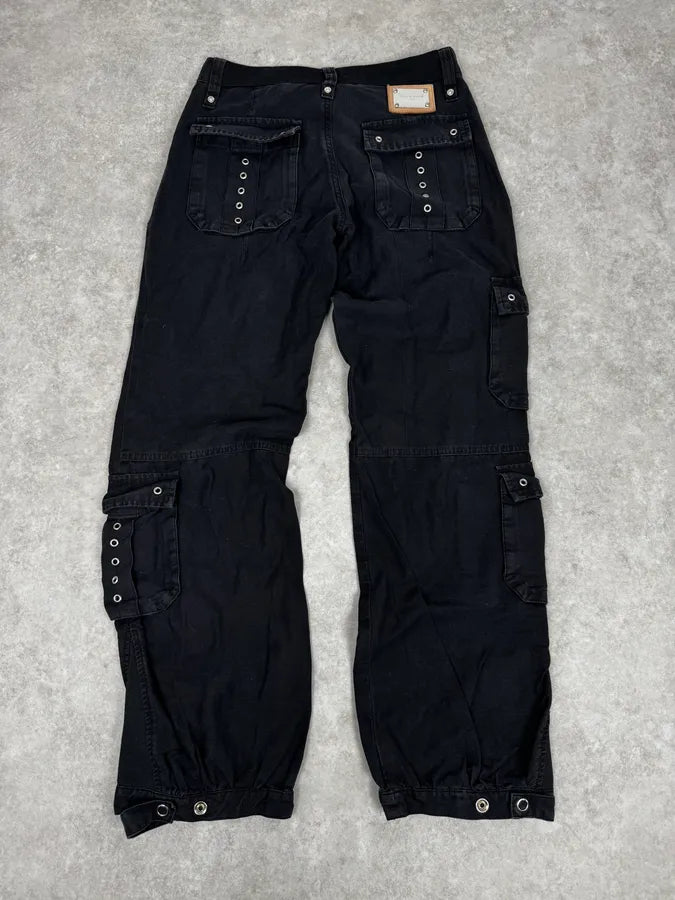 AW2003 Dolce & Gabbana Eyelet Black Cargo Pants NRxVRxo 4