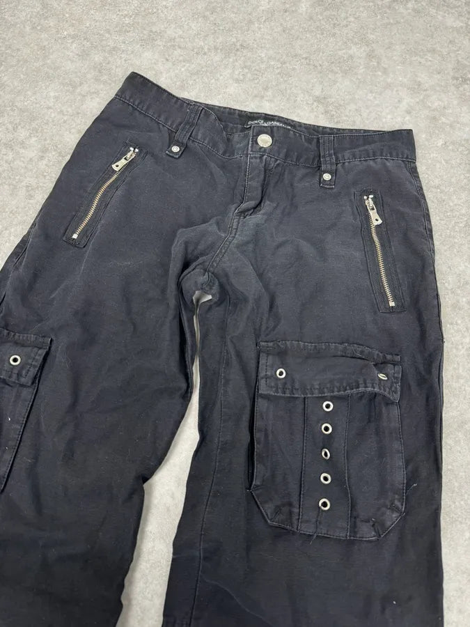 AW2003 Dolce & Gabbana Eyelet Black Cargo Pants NRxVRxo 5
