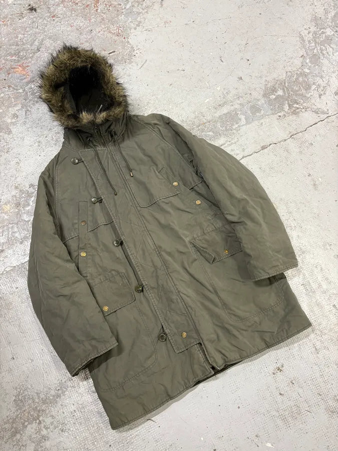 AW2003 Dolce & Gabbana Fur Hooded Khaki Green Long Coat XBaPKAV 3