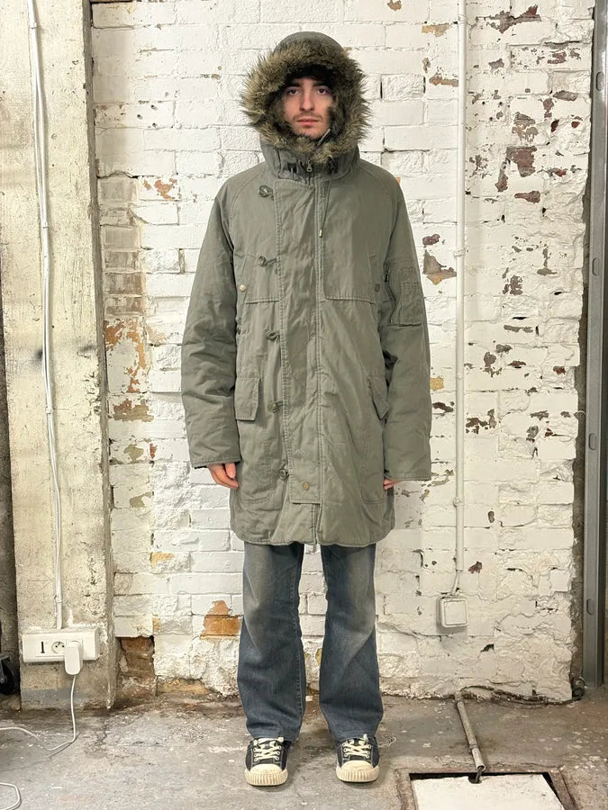 AW2003 Dolce & Gabbana Fur Hooded Khaki Green Long Coat XBaPKAV 1