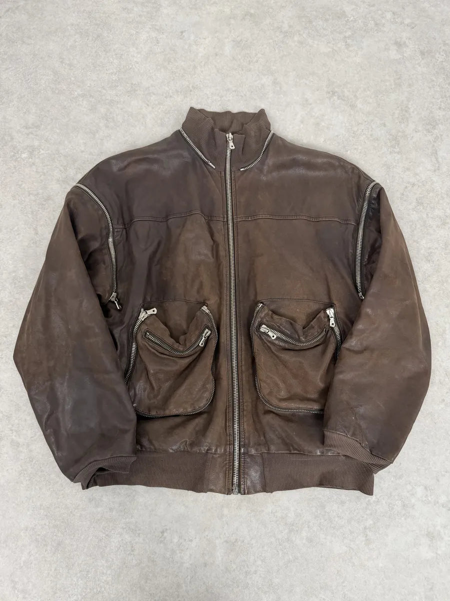 AW2003 Dolce & Gabbana Goatskin Detachable Sleeves Cargo Leather Bomber Jacket aEGoJQh 0