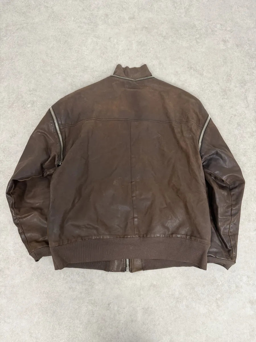 AW2003 Dolce & Gabbana Goatskin Detachable Sleeves Cargo Leather Bomber Jacket aEGoJQh 1