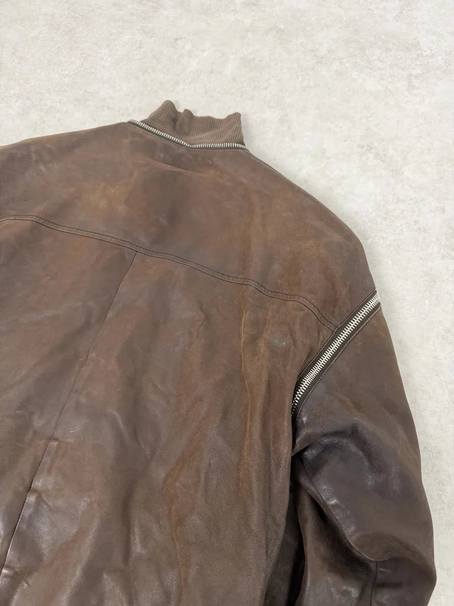 AW2003 Dolce & Gabbana Goatskin Detachable Sleeves Cargo Leather Bomber Jacket aEGoJQh 10