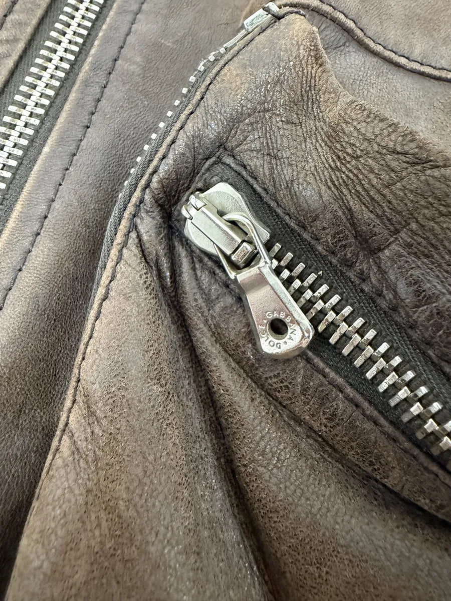 AW2003 Dolce & Gabbana Goatskin Detachable Sleeves Cargo Leather Bomber Jacket aEGoJQh 11