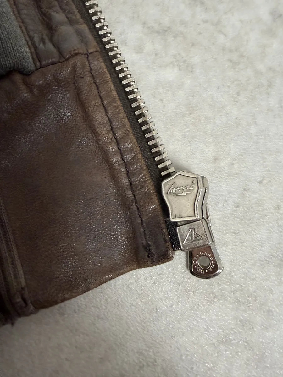 AW2003 Dolce & Gabbana Goatskin Detachable Sleeves Cargo Leather Bomber Jacket aEGoJQh 13