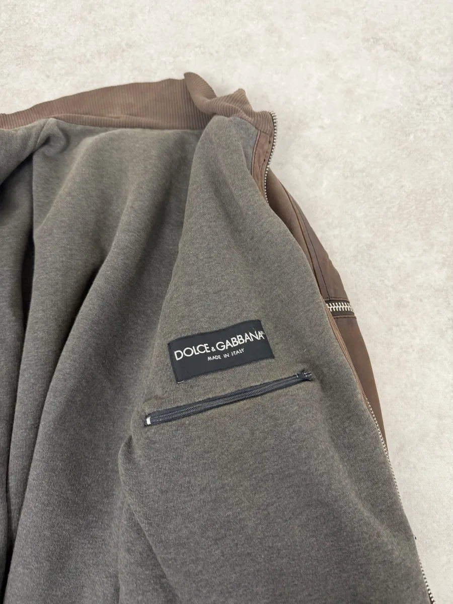 AW2003 Dolce & Gabbana Goatskin Detachable Sleeves Cargo Leather Bomber Jacket aEGoJQh 14