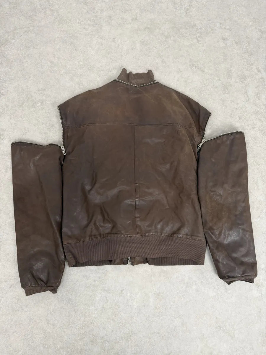 AW2003 Dolce & Gabbana Goatskin Detachable Sleeves Cargo Leather Bomber Jacket aEGoJQh 2