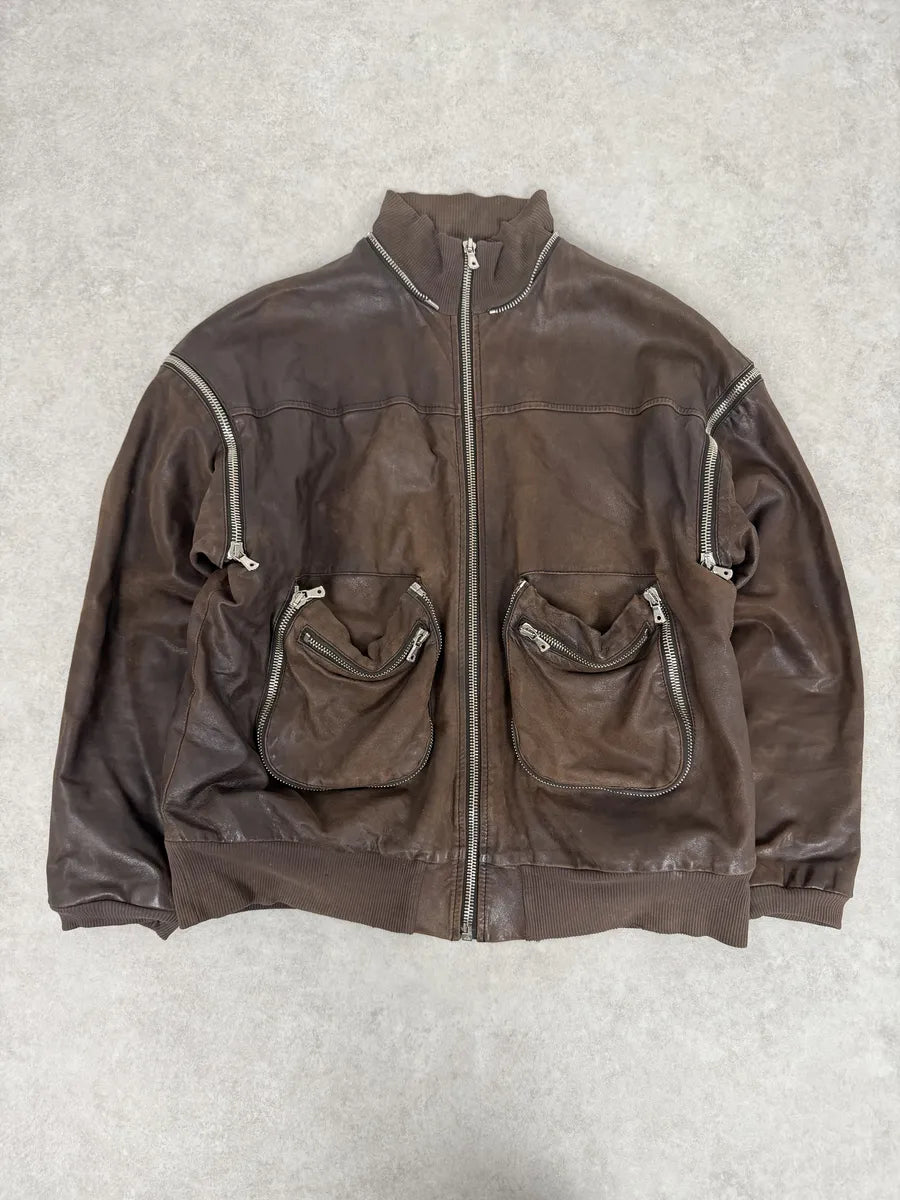 AW2003 Dolce & Gabbana Goatskin Detachable Sleeves Cargo Leather Bomber Jacket aEGoJQh 3