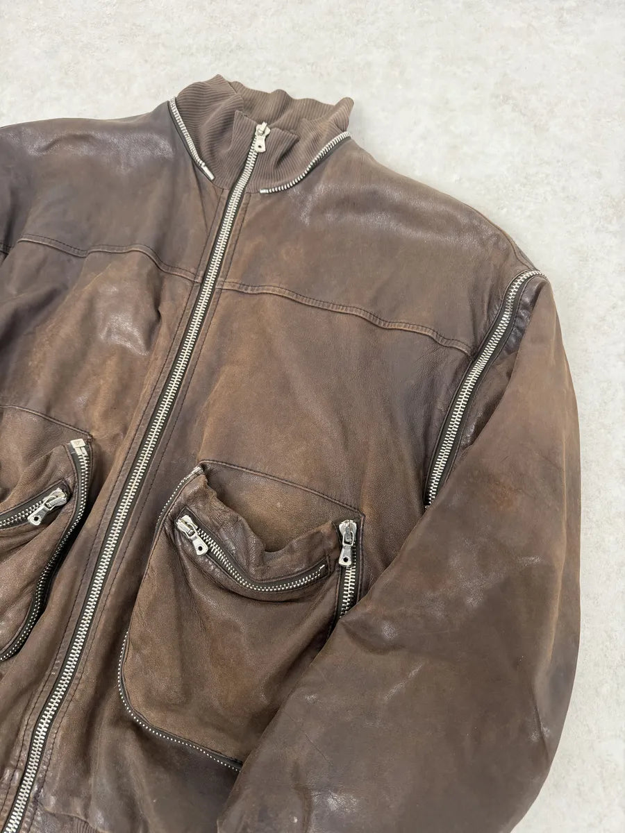 AW2003 Dolce & Gabbana Goatskin Detachable Sleeves Cargo Leather Bomber Jacket aEGoJQh 4