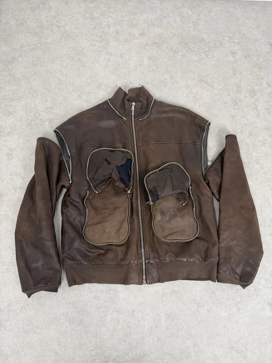 AW2003 Dolce & Gabbana Goatskin Detachable Sleeves Cargo Leather Bomber Jacket aEGoJQh 5