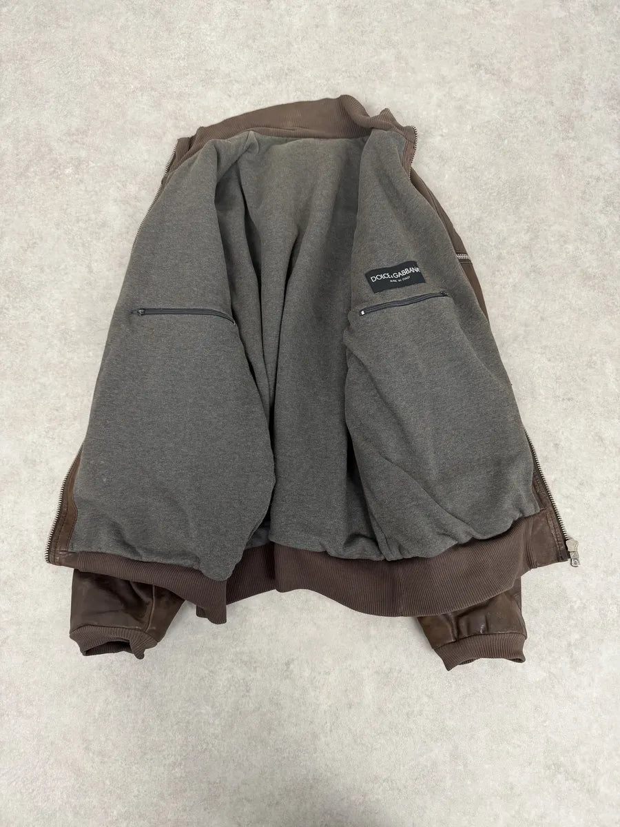 AW2003 Dolce & Gabbana Goatskin Detachable Sleeves Cargo Leather Bomber Jacket aEGoJQh 6