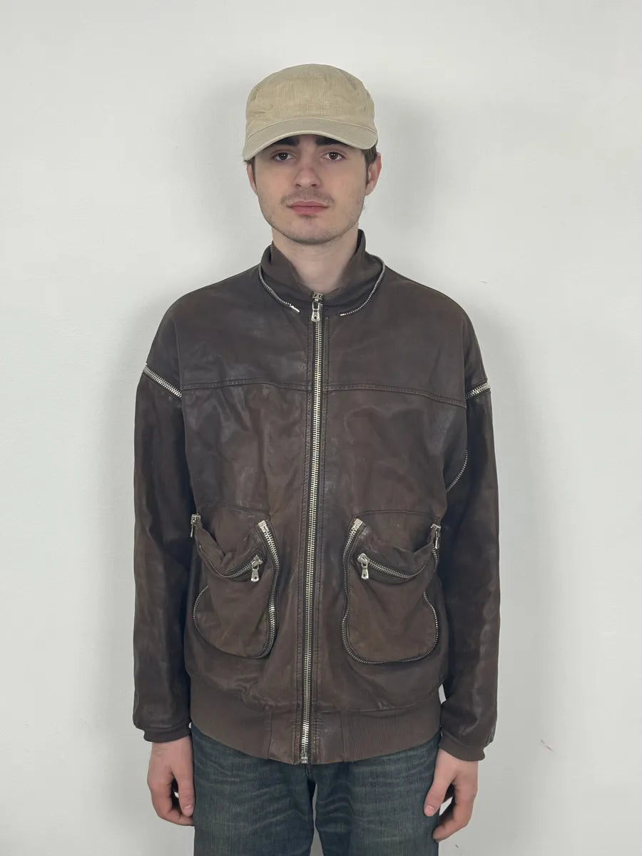 AW2003 Dolce & Gabbana Goatskin Detachable Sleeves Cargo Leather Bomber Jacket aEGoJQh 7