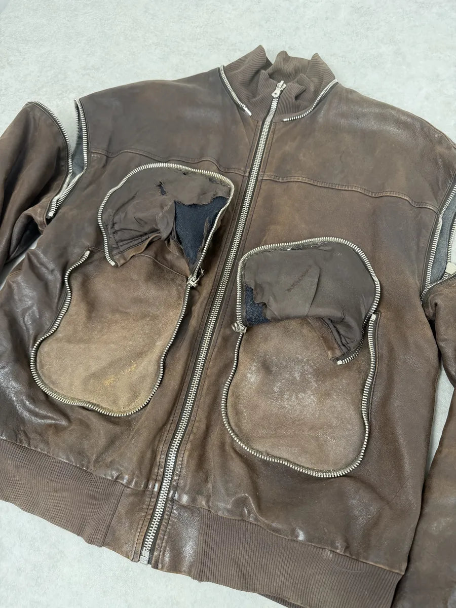 AW2003 Dolce & Gabbana Goatskin Detachable Sleeves Cargo Leather Bomber Jacket aEGoJQh 9