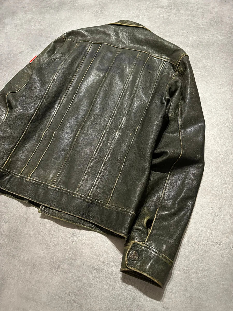 AW2003 Dolce & Gabbana Green Aged Patina Leather Italian Jacket (M) 10