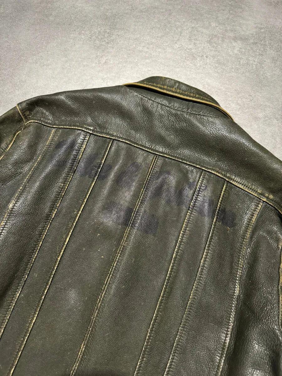 AW2003 Dolce & Gabbana Green Aged Patina Leather Italian Jacket (M) 11