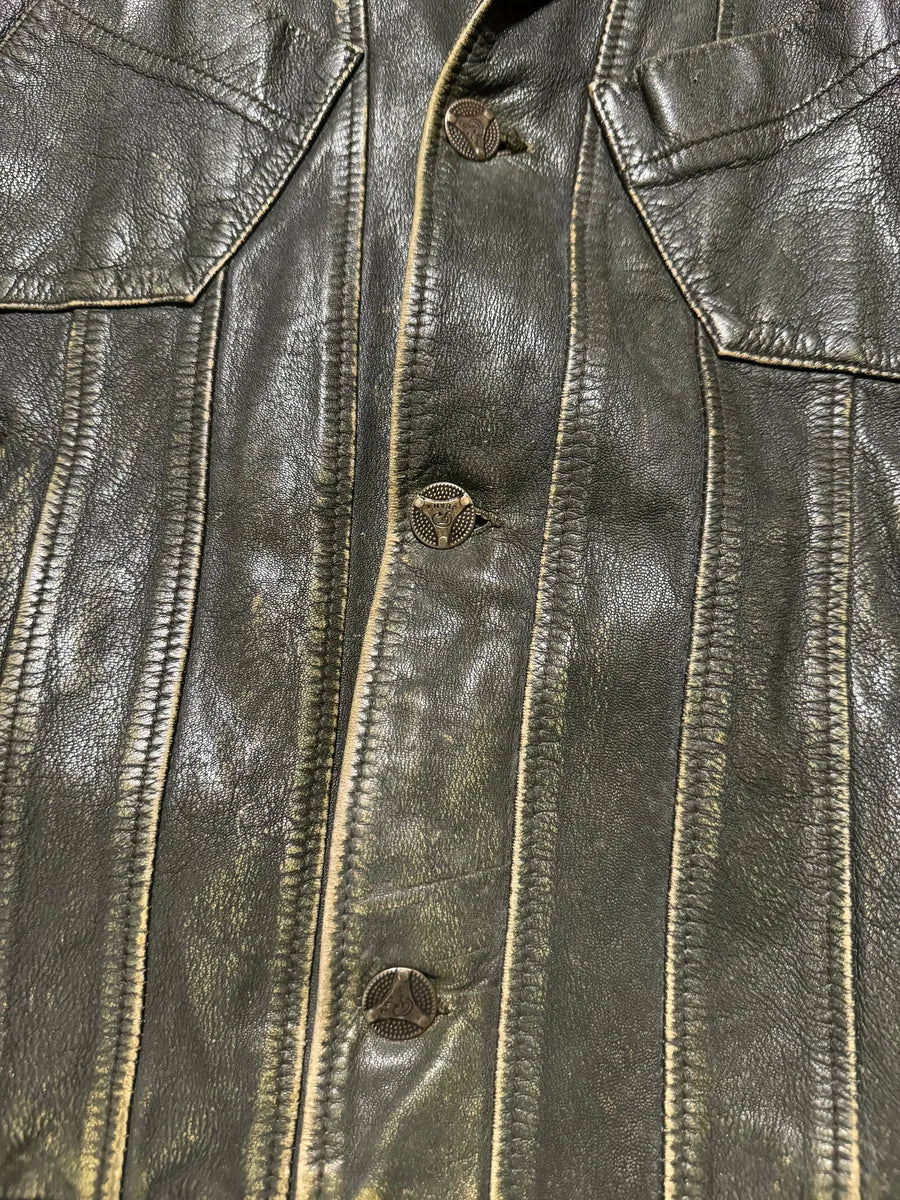 AW2003 Dolce & Gabbana Green Aged Patina Leather Italian Jacket (M) 12