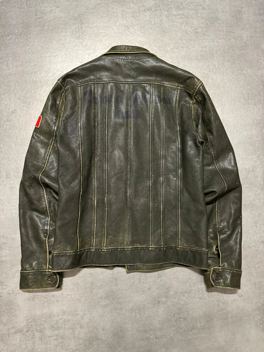 AW2003 Dolce & Gabbana Green Aged Patina Leather Italian Jacket (M) 2