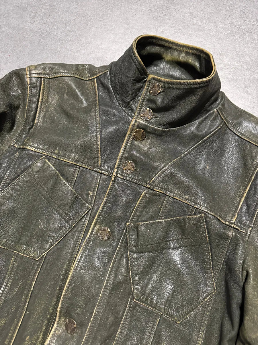 AW2003 Dolce & Gabbana Green Aged Patina Leather Italian Jacket (M) 3