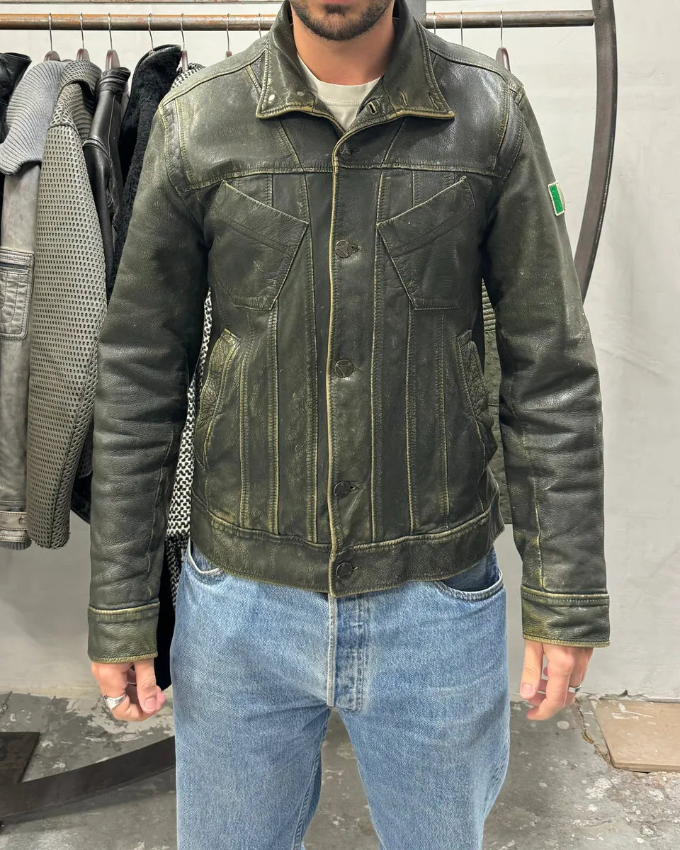 AW2003 Dolce & Gabbana Green Aged Patina Leather Italian Jacket (M) 4