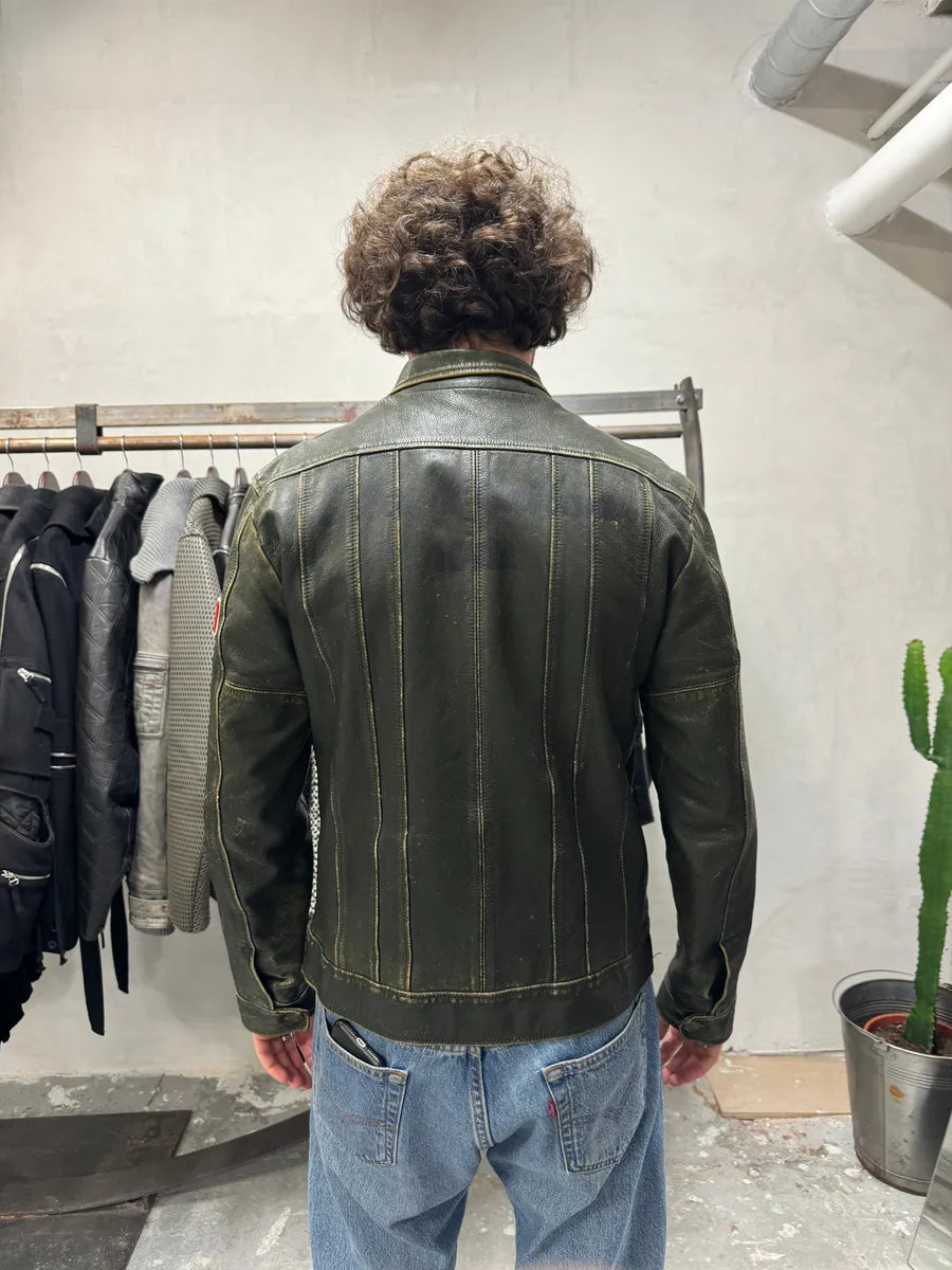 AW2003 Dolce & Gabbana Green Aged Patina Leather Italian Jacket (M) 5