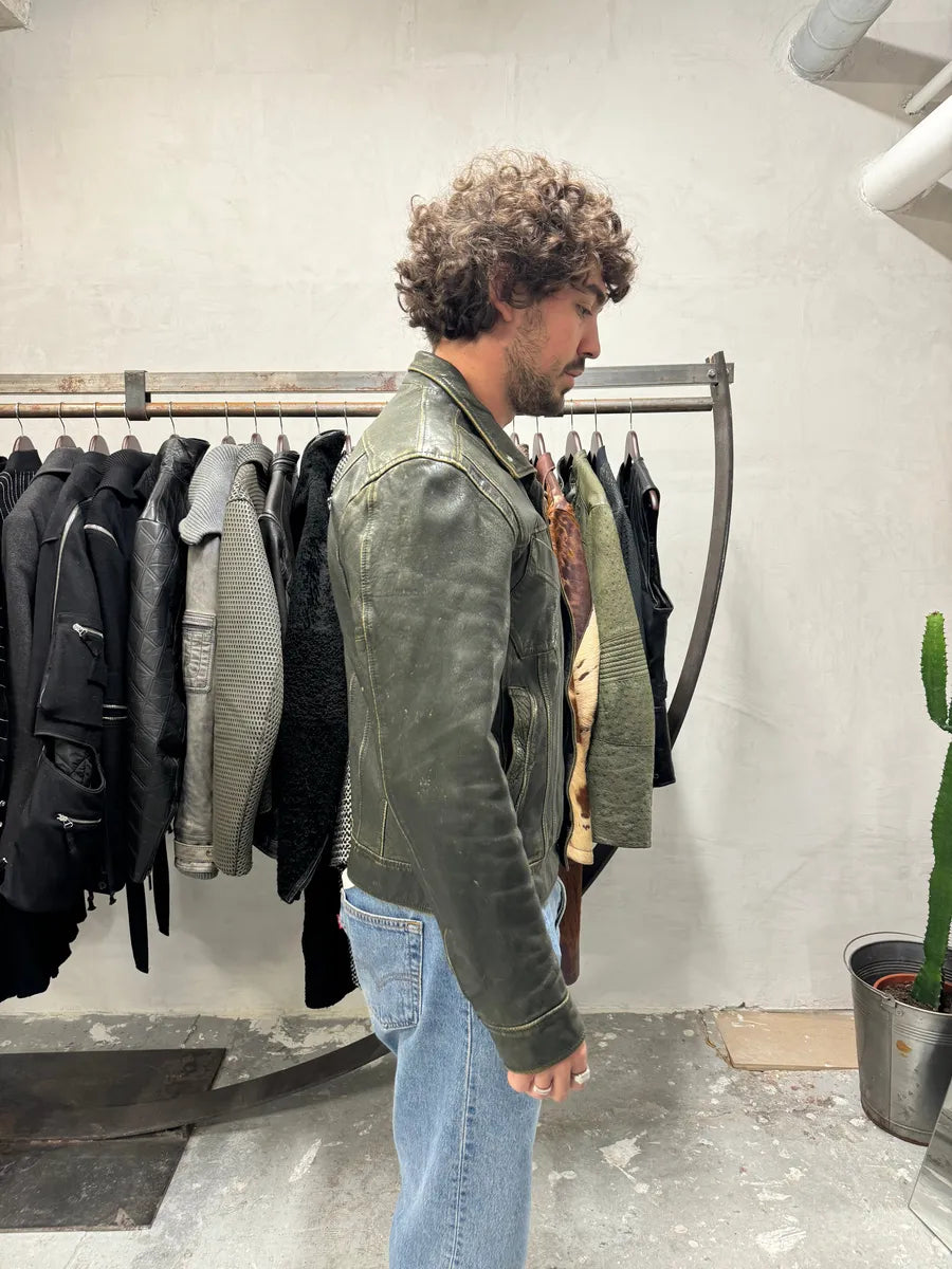 AW2003 Dolce & Gabbana Green Aged Patina Leather Italian Jacket (M) 8