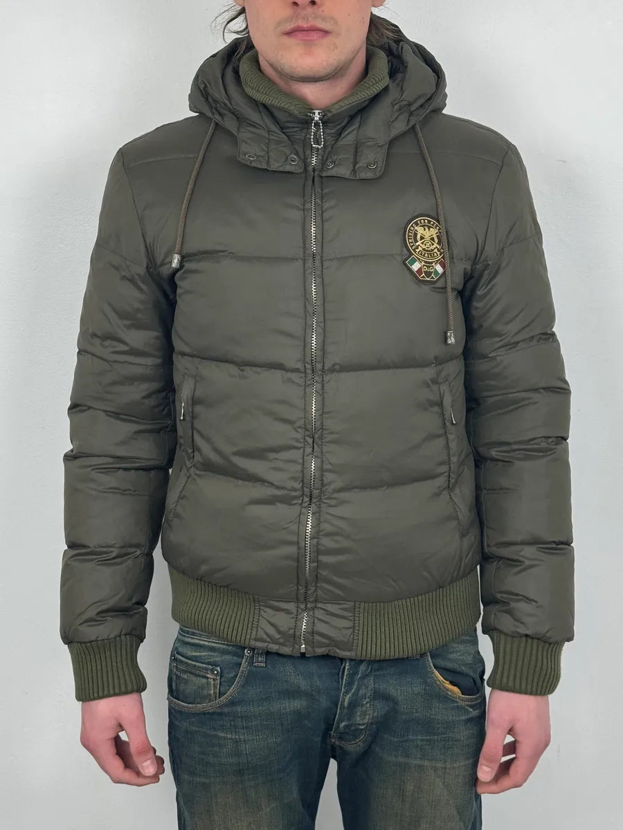 AW2003 Dolce & Gabbana Green Hooded Puffer Bomber Jacket bZjmtCo 0