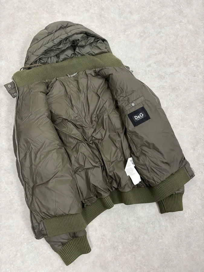 AW2003 Dolce & Gabbana Green Hooded Puffer Bomber Jacket bZjmtCo 6