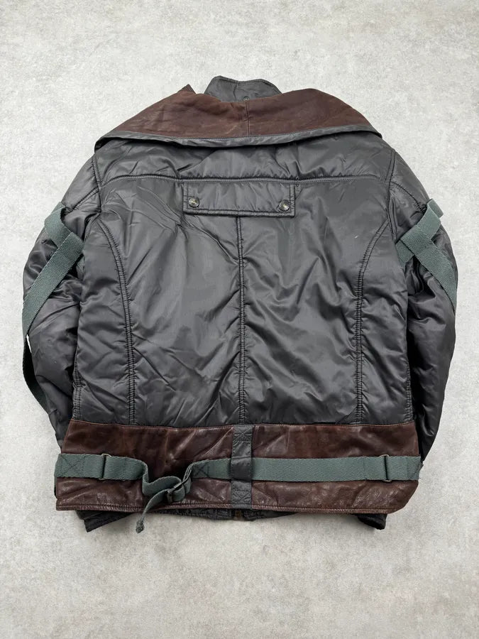 AW2003 Dolce & Gabbana Grey Brown Bondage Harness Bomber Jacket HycJPXr 2