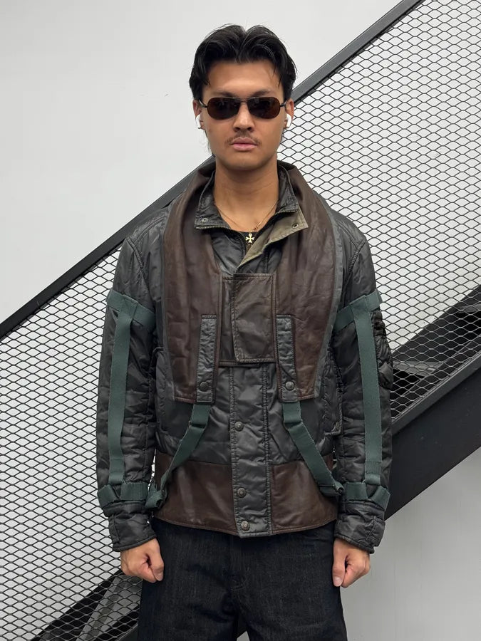 AW2003 Dolce & Gabbana Grey Brown Bondage Harness Bomber Jacket HycJPXr 3