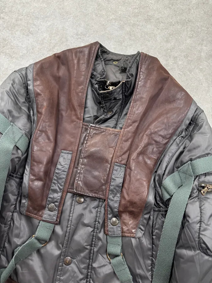 AW2003 Dolce & Gabbana Grey Brown Bondage Harness Bomber Jacket HycJPXr 6