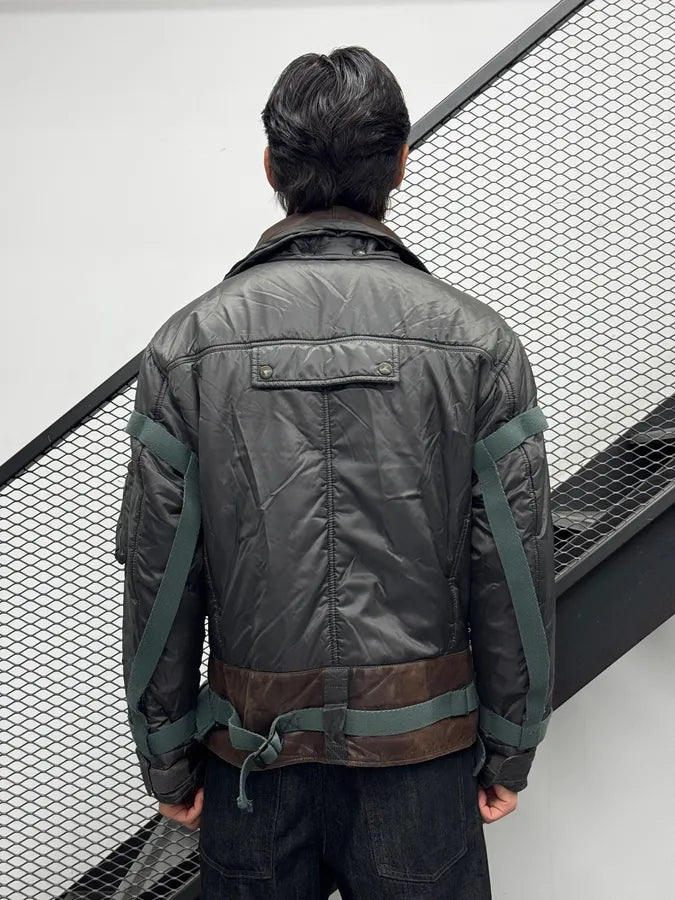 AW2003 Dolce & Gabbana Grey Brown Bondage Harness Bomber Jacket HycJPXr 5