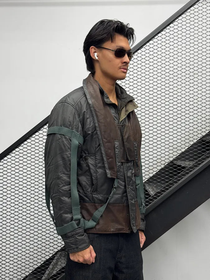 AW2003 Dolce & Gabbana Grey Brown Bondage Harness Bomber Jacket HycJPXr 4