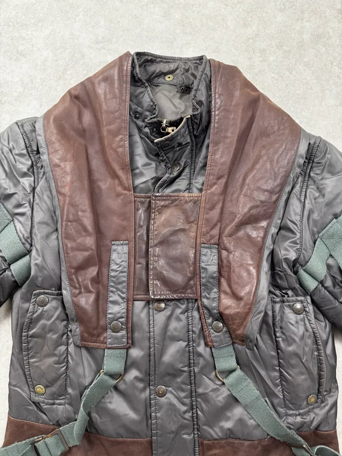 AW2003 Dolce & Gabbana Grey Brown Bondage Harness Bomber Jacket HycJPXr 9