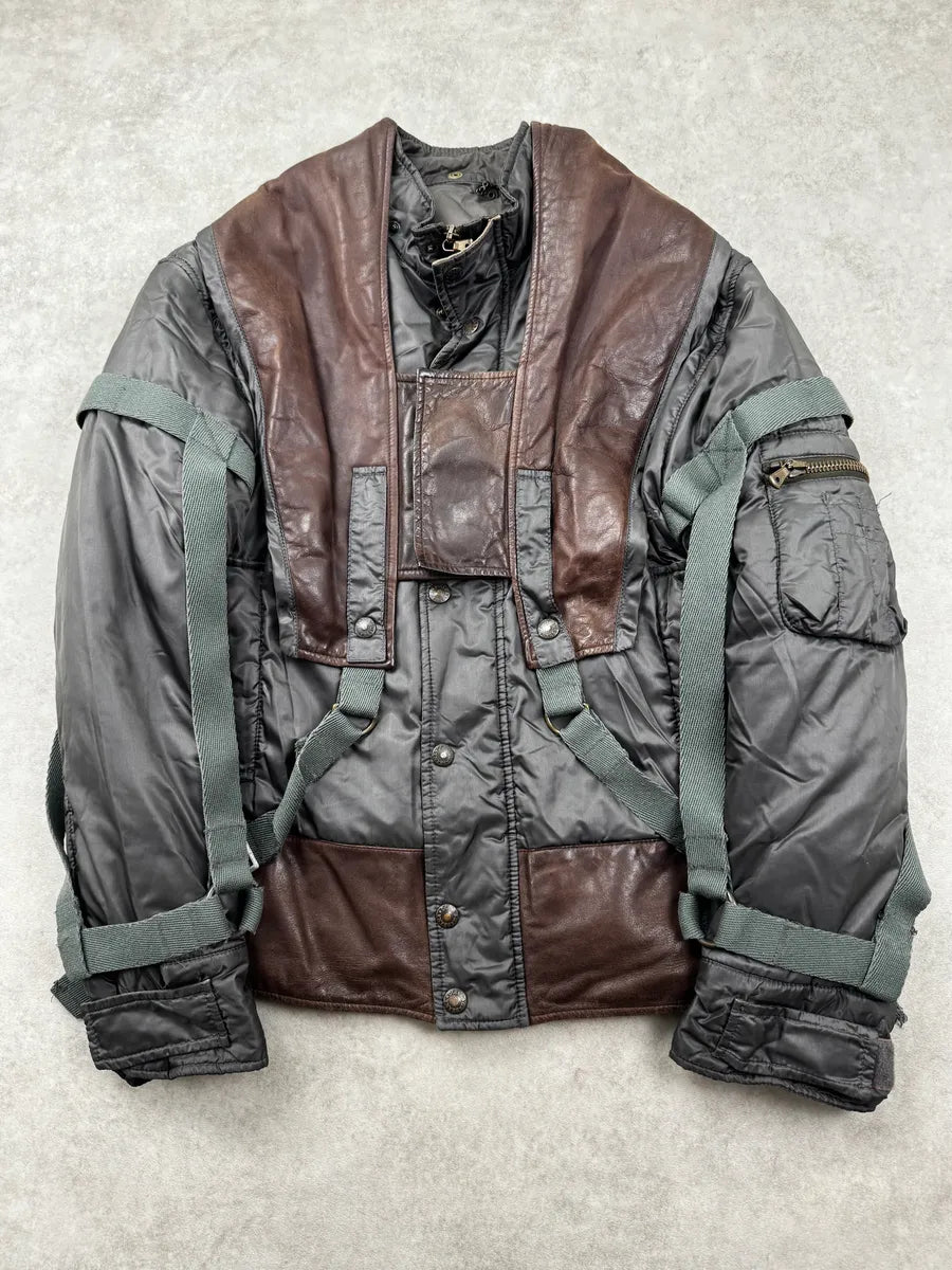 AW2003 Dolce & Gabbana Grey Brown Bondage Harness Bomber Jacket HycJPXr 0