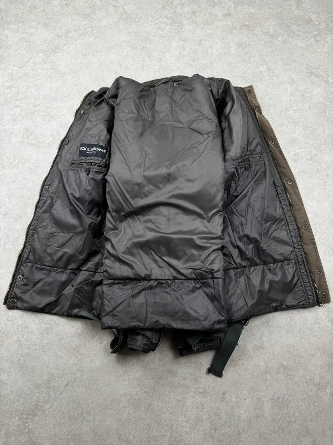 AW2003 Dolce & Gabbana Grey Brown Bondage Harness Bomber Jacket HycJPXr 8