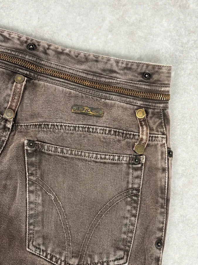 AW2003 Dolce & Gabbana Detachable Waist Brown Denim Zip-Leg Jeans abUprVq 6