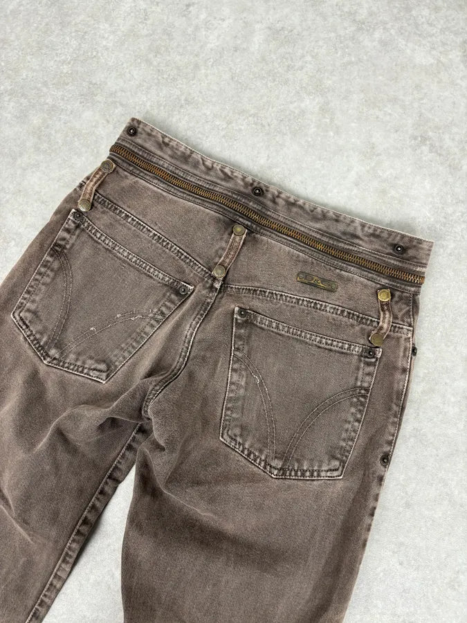 AW2003 Dolce & Gabbana Detachable Waist Brown Denim Zip-Leg Jeans abUprVq 5