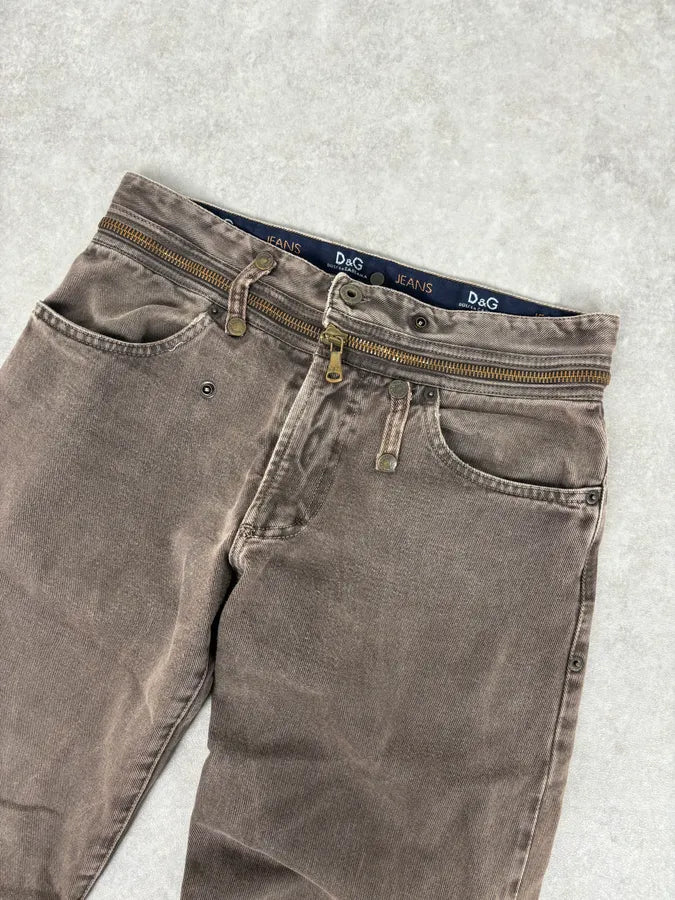 AW2003 Dolce & Gabbana Detachable Waist Brown Denim Zip-Leg Jeans abUprVq 3